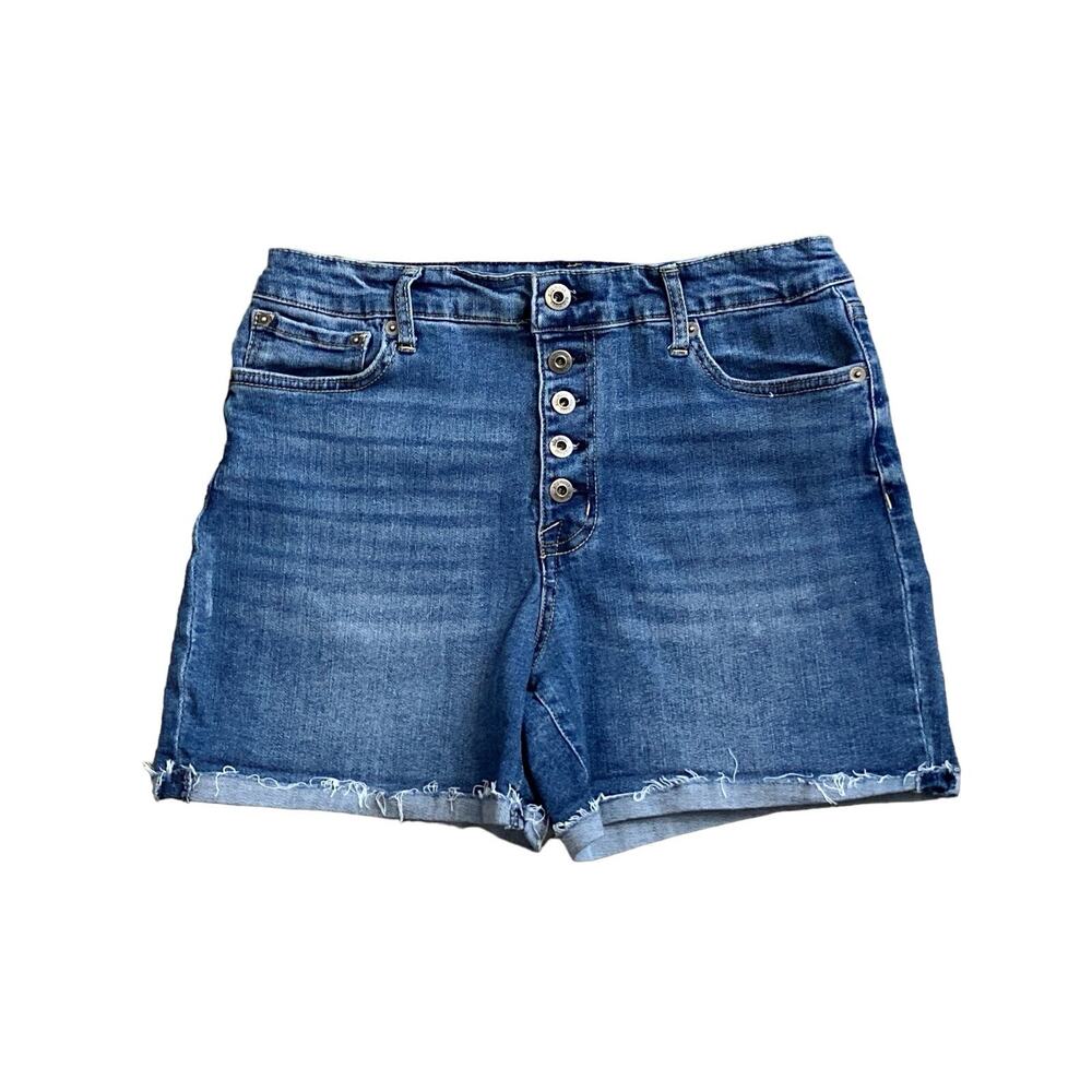Ella Moss Button Fly Denim Shorts Womens 30 High Rise Cuffed Raw Hem Blue Jean